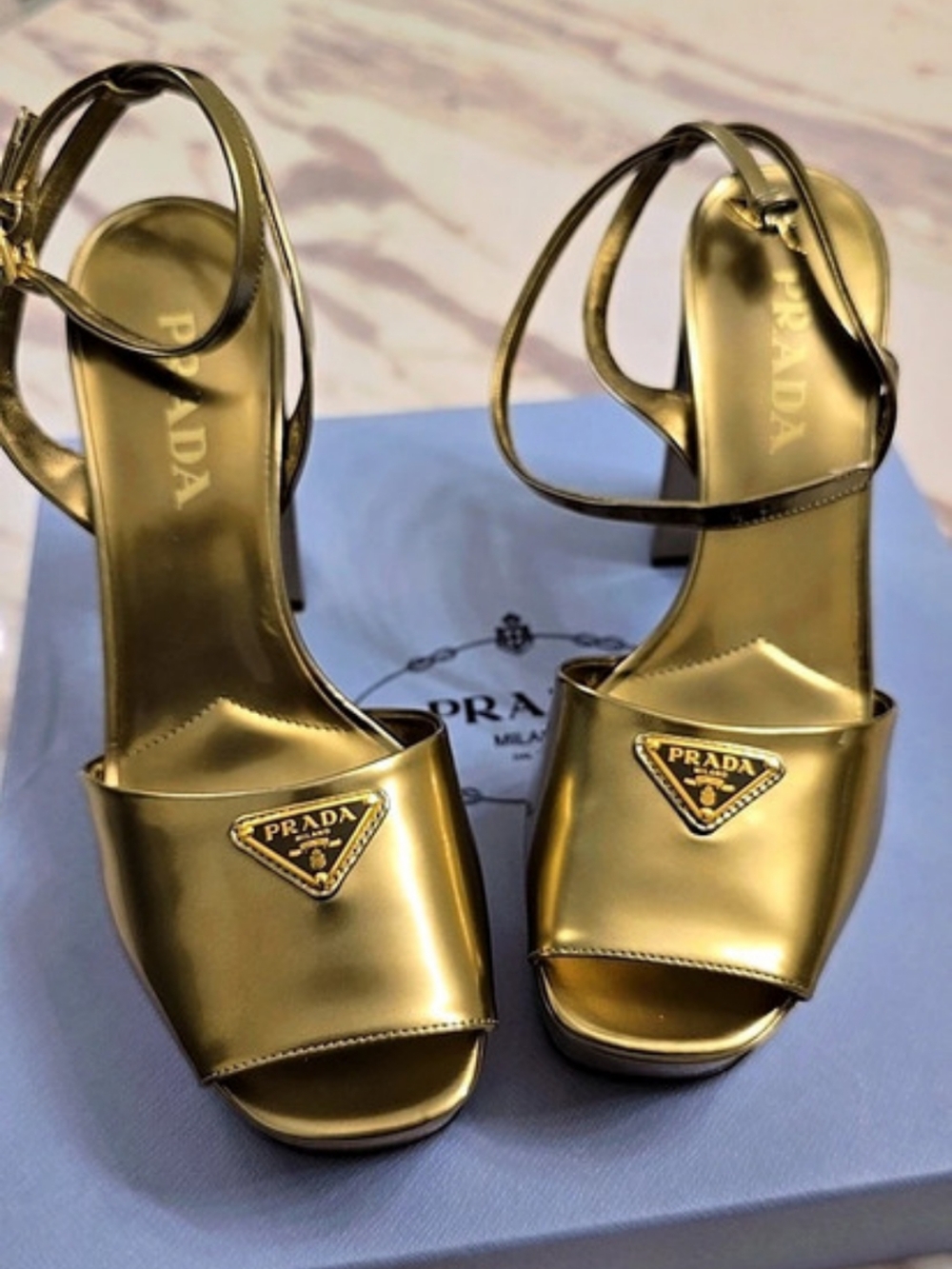 Prada Metallic Leather Platform Sandal Gold EU 40/ US 10 - Picture 3 of 13